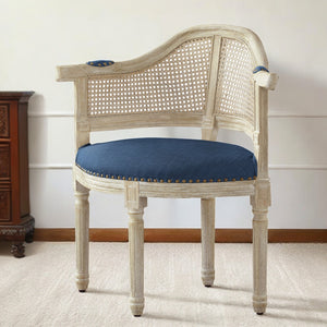 Homeroots 24" Navy Blue And Beige Linen Arm Chair Navy  534000