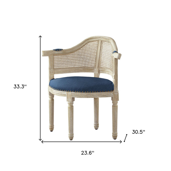 Homeroots 24" Navy Blue And Beige Linen Arm Chair Navy  534000