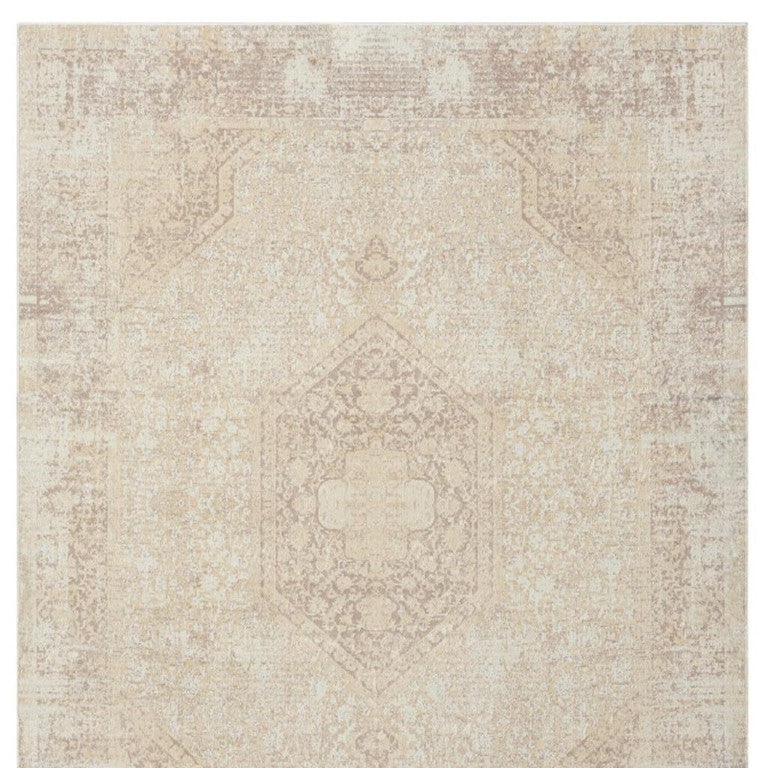 Beige Medallion Machine Washable Non Slip Woven Area Rug for Living Room Floor Decor