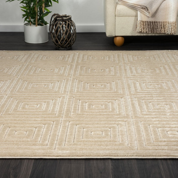 HomeRoots 8' Modern Ivory Geometric Area Rug - Durable, Stain-Resistant Design for Stylish Living Spaces 8' X 10' 534040