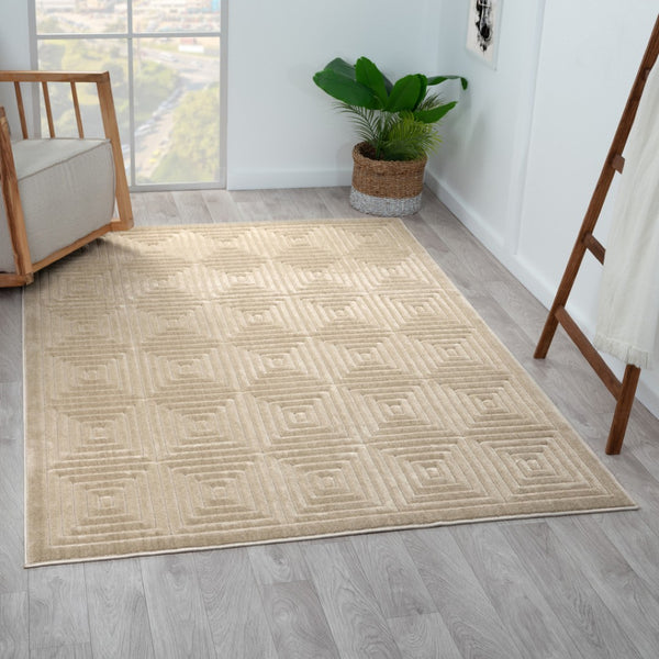 HomeRoots 8' Modern Ivory Geometric Area Rug - Durable, Stain-Resistant Design for Stylish Living Spaces 8' X 10' 534040