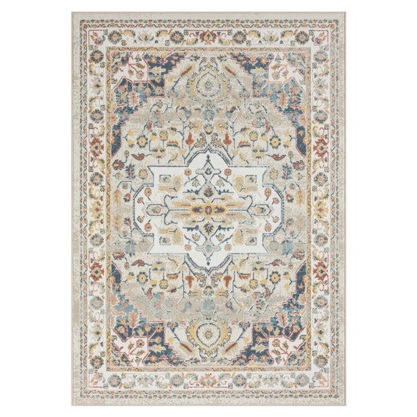 Homeroots 5' X 7' Ivory Abstract Area Rug Ivory And Blue Polypropylene 534059