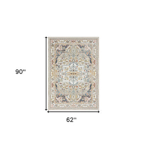Homeroots 5' X 7' Ivory Abstract Area Rug Ivory And Blue Polypropylene 534059