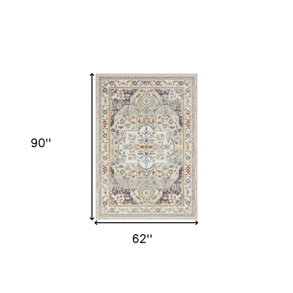 Homeroots 5' X 7' Ivory Abstract Area Rug Ivory And Blue Polypropylene 534059