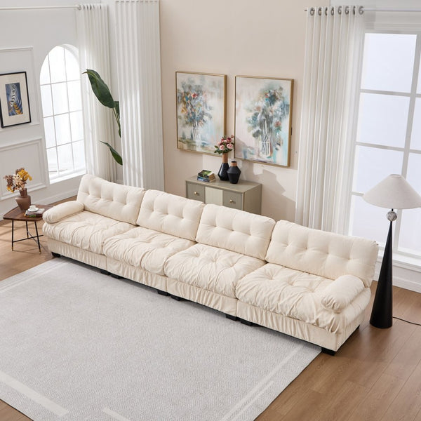English Elm Modular Cloud Sectional Sofa Flannelette Upholstered Deep Seat with Plush Round Armrests Beige W2120S00045