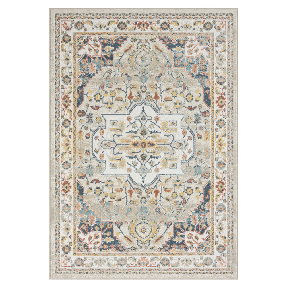 Homeroots 8' X 10' Ivory Abstract Area Rug Ivory And Blue Polypropylene 534060