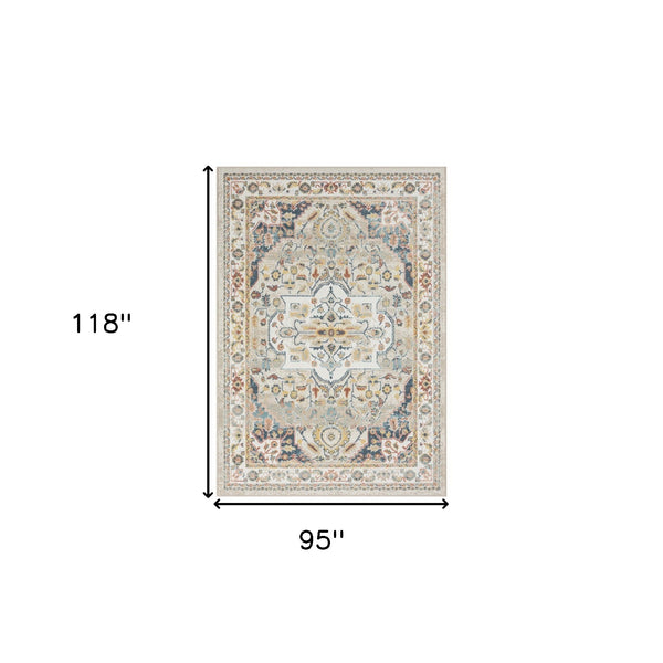 Homeroots 8' X 10' Ivory Abstract Area Rug Ivory And Blue Polypropylene 534060