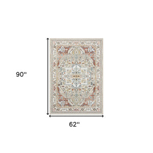 Homeroots 5' X 7' Ivory Abstract Area Rug Ivory And Red Polypropylene 534063