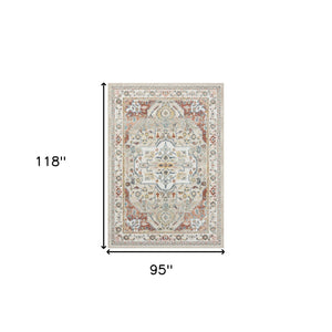 Homeroots 8' X 10' Ivory Abstract Area Rug Ivory And Red Polypropylene 534064