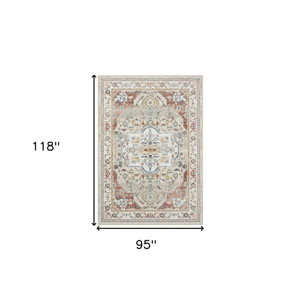 Homeroots 8' X 10' Ivory Abstract Area Rug Ivory And Red Polypropylene 534064