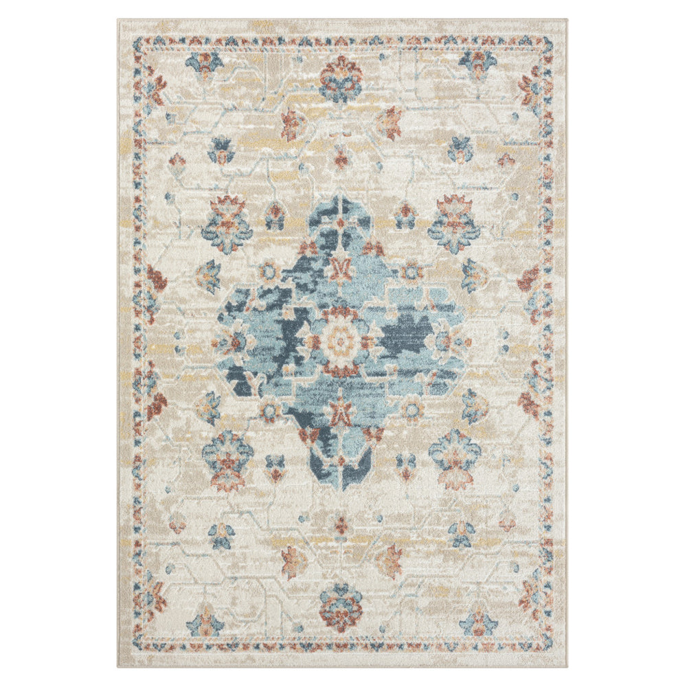 Homeroots 8' X 10' Ivory Medallion Area Rug Ivory And Blue Polypropylene 534080