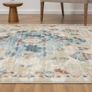 Homeroots 8' X 10' Ivory Medallion Area Rug Ivory And Blue Polypropylene 534080