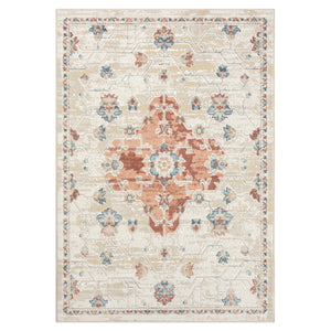Homeroots 5' X 7' Ivory Medallion Area Rug Ivory And Red Polypropylene 534083