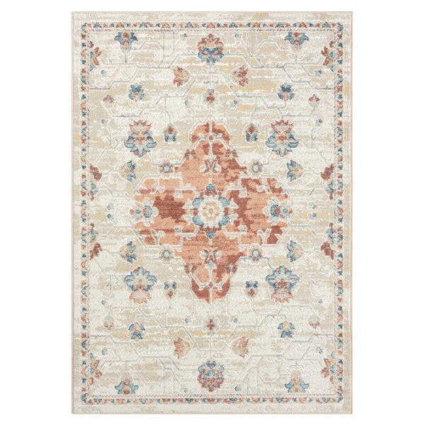 Homeroots 8' X 10' Ivory Medallion Area Rug Ivory And Red Polypropylene 534084