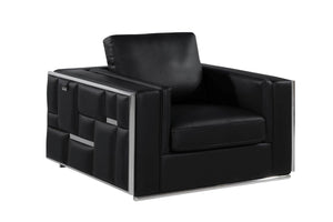 Homeroots 47" Black And Silver Metallic Top Grain Leather Club Chair Black  534088