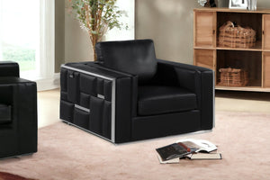 Homeroots 47" Black And Silver Metallic Top Grain Leather Club Chair Black  534088