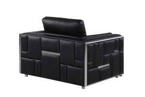 Homeroots 47" Black And Silver Metallic Top Grain Leather Club Chair Black  534088