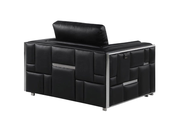 Homeroots 47" Black And Silver Metallic Top Grain Leather Club Chair Black  534088