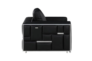 Homeroots 47" Black And Silver Metallic Top Grain Leather Club Chair Black  534088