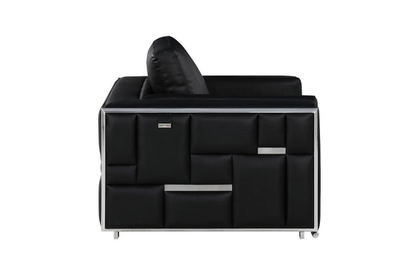 Homeroots 47" Black And Silver Metallic Top Grain Leather Club Chair Black  534088