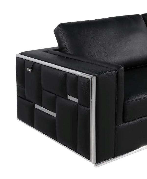 Homeroots 47" Black And Silver Metallic Top Grain Leather Club Chair Black  534088