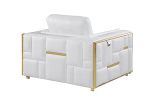 Homeroots 47" White And Gold Top Grain Leather Club Chair White  534089