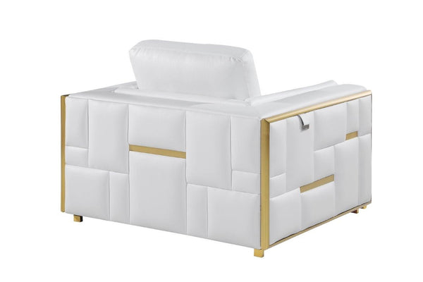 Homeroots 47" White And Gold Top Grain Leather Club Chair White  534089