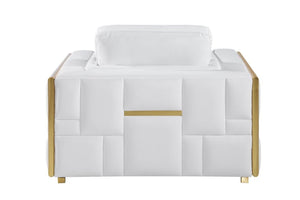 Homeroots 47" White And Gold Top Grain Leather Club Chair White  534089