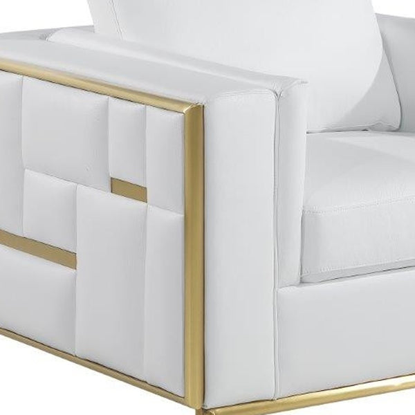 Homeroots 47" White And Gold Top Grain Leather Club Chair White  534089