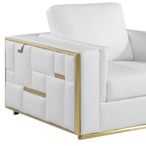 Homeroots 47" White And Gold Top Grain Leather Club Chair White  534089