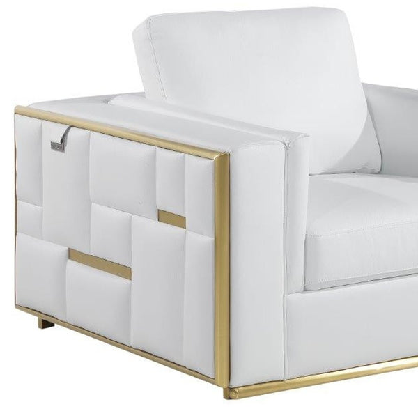 Homeroots 47" White And Gold Top Grain Leather Club Chair White  534089