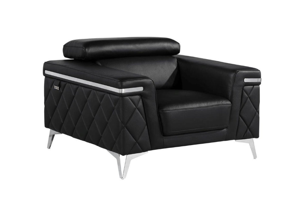 HomeRoots 42" Modern Top Grain Leather Club Chair with Metallic Accents - Stylish, Durable Seating for Any Space BLACK 534090