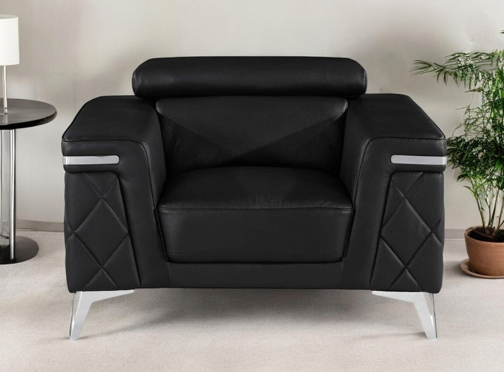 HomeRoots 42" Modern Top Grain Leather Club Chair with Metallic Accents - Stylish, Durable Seating for Any Space BLACK 534090