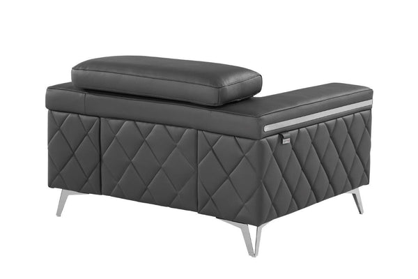 Homeroots 42" Gray And Silver Metallic Top Grain Leather Club Chair Dark Grey  534091