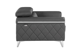 Homeroots 42" Gray And Silver Metallic Top Grain Leather Club Chair Dark Grey  534091