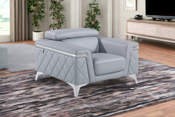 Homeroots 42" Light Gray And Silver Top Grain Leather Club Chair Light Grey  534092