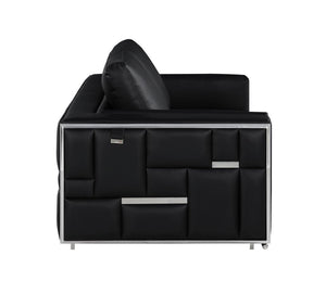 Homeroots 73" Black And Silver Metallic Top Grain Leather Loveseat Black  534094