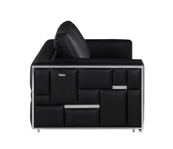 Homeroots 73" Black And Silver Metallic Top Grain Leather Loveseat Black  534094