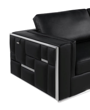 Homeroots 73" Black And Silver Metallic Top Grain Leather Loveseat Black  534094