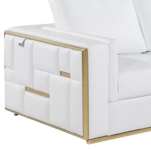 Homeroots 73" White And Silver Metallic Top Grain Leather Loveseat White  534095