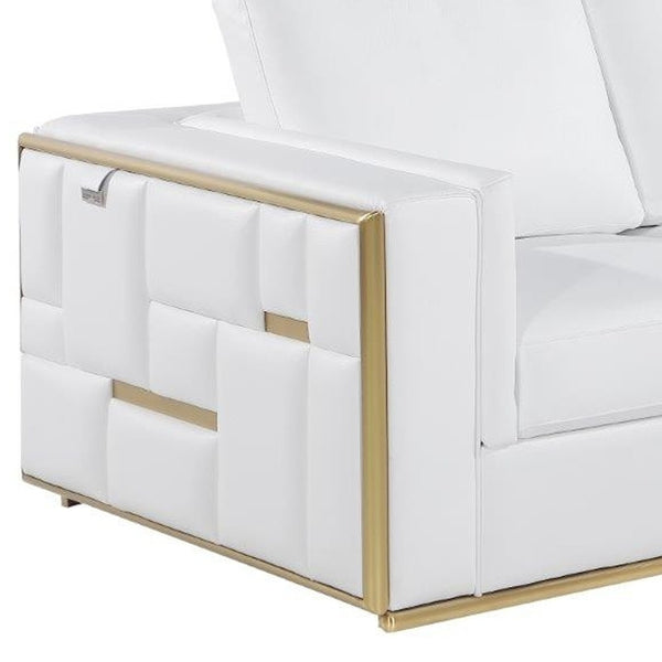 Homeroots 73" White And Silver Metallic Top Grain Leather Loveseat White  534095