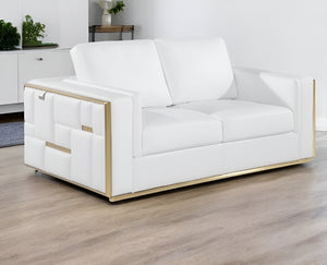 Homeroots 73" White And Silver Metallic Top Grain Leather Loveseat White  534095