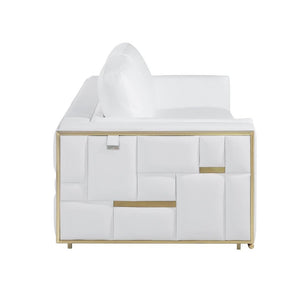 Homeroots 73" White And Silver Metallic Top Grain Leather Loveseat White  534095