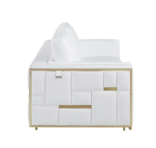 Homeroots 73" White And Silver Metallic Top Grain Leather Loveseat White  534095