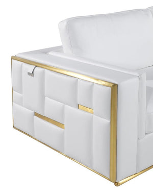 Homeroots 73" White And Silver Metallic Top Grain Leather Loveseat White  534095