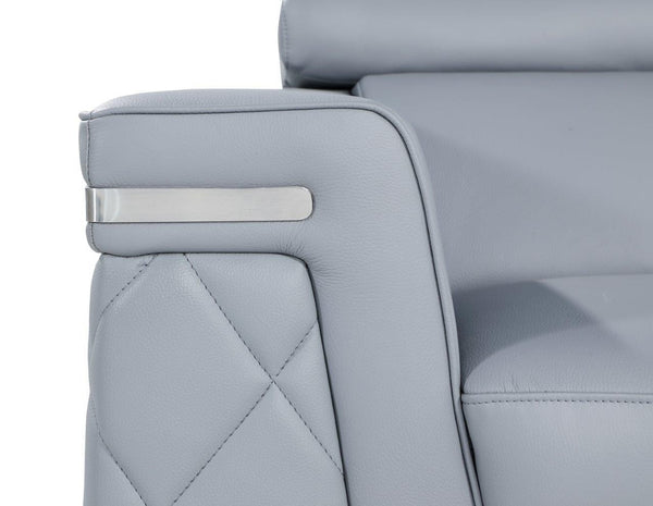 Homeroots 70" Light Blue And Silver Metallic Top Grain Leather Loveseat Light Grey  534097