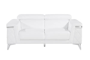 Homeroots 70" White And Silver Metallic Top Grain Leather Loveseat White  534098