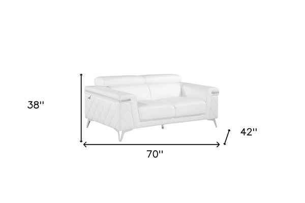 HomeRoots 69" Faux Leather Love Seat - Contemporary Comfort with Pillow-Top Arms for Modern Living Spaces WHITE 534098