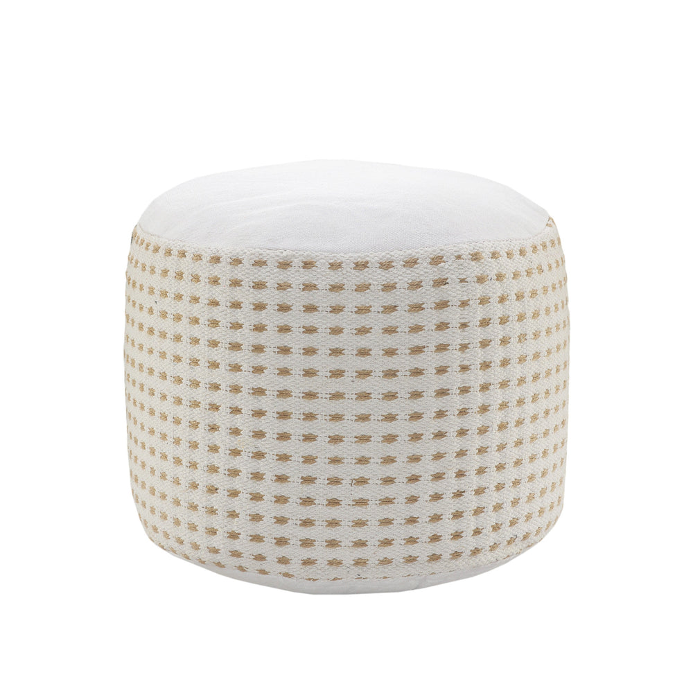 Homeroots 18" White Jute Round Geometric Pouf Ottoman   534099
