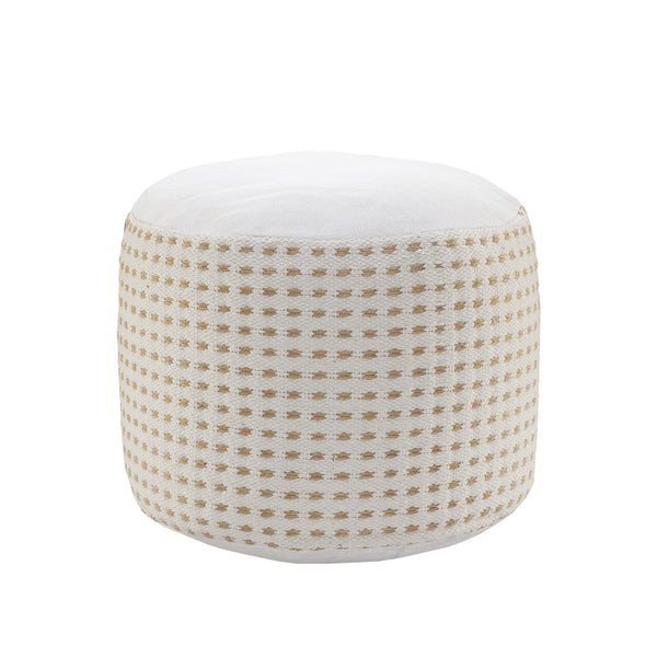 Homeroots 18" White Jute Round Geometric Pouf Ottoman   534099